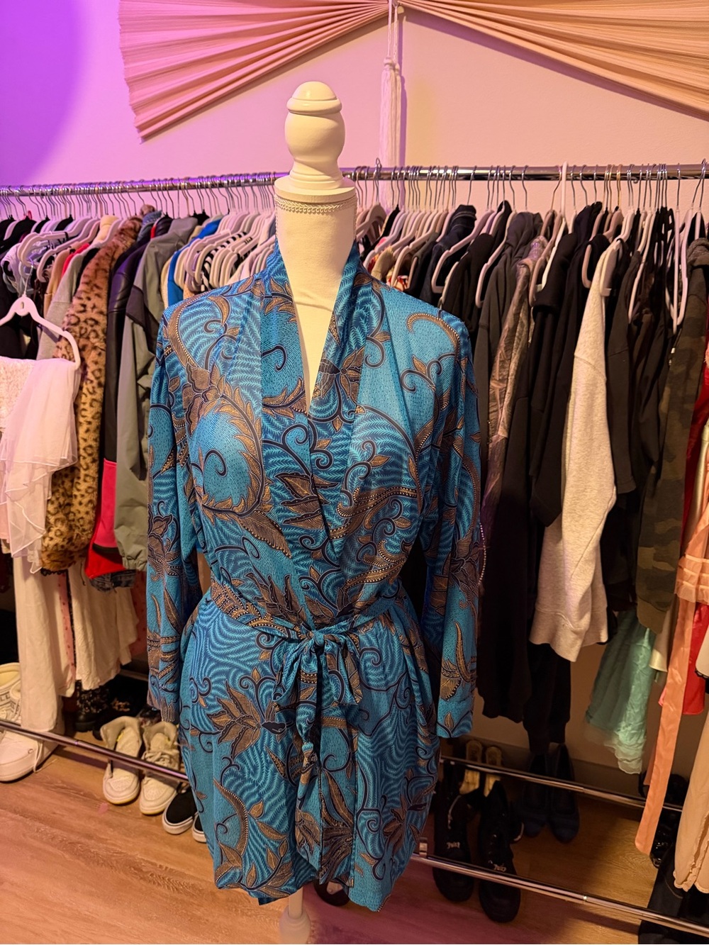 Victoria's Secret Teal Blue Paisley Satin Wrap Robe with Tie